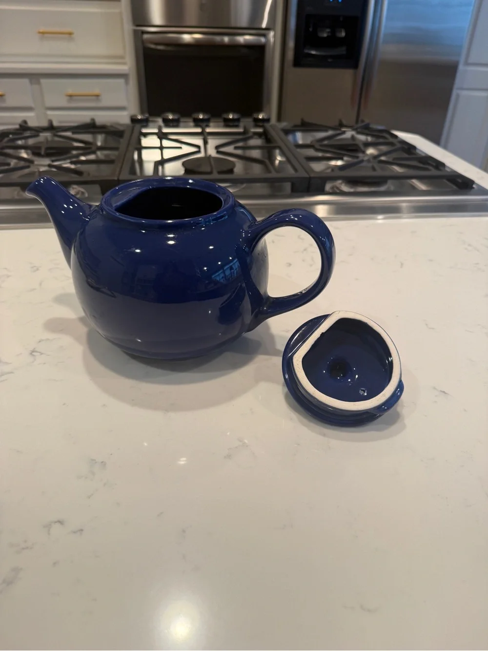 Cobalt Blue Ceramic Teapot Large Glossy Classic Cottage Kitchen Tea Pot